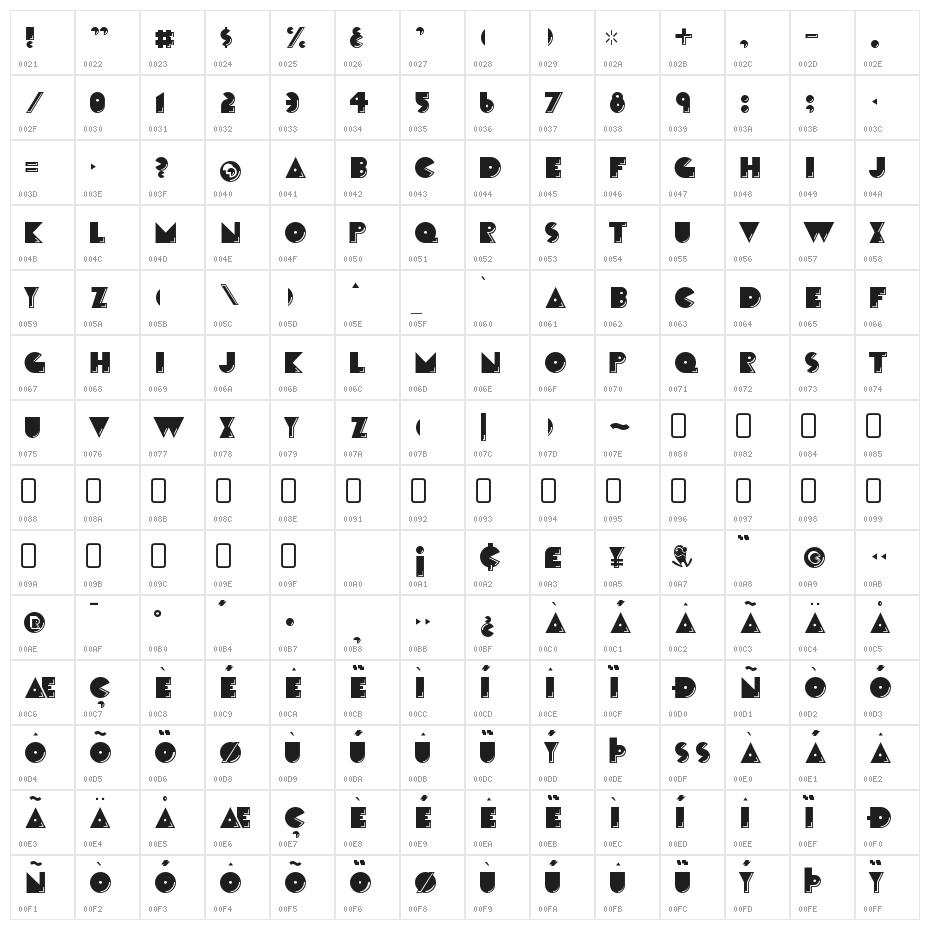 CrackManFront-Regular Character Map