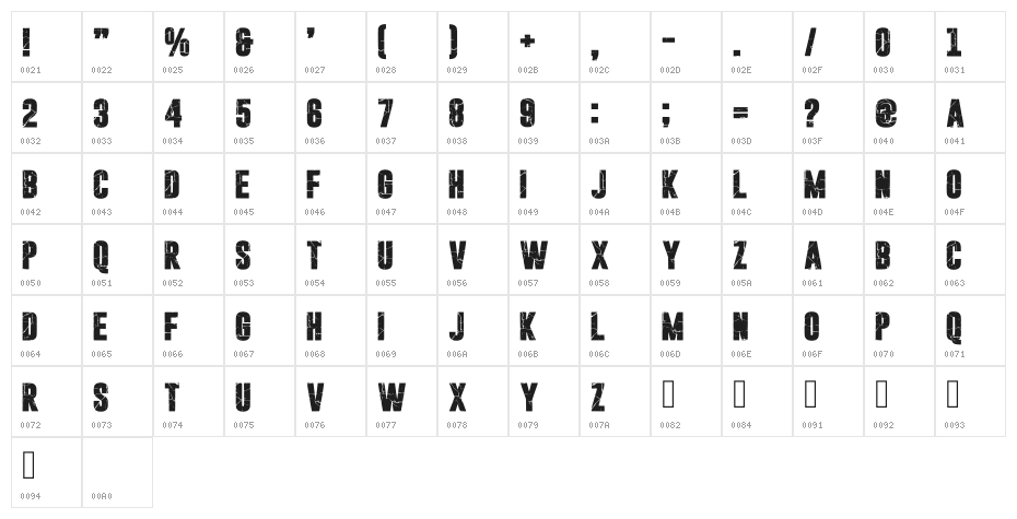 Cracked Bold Regular Character Map