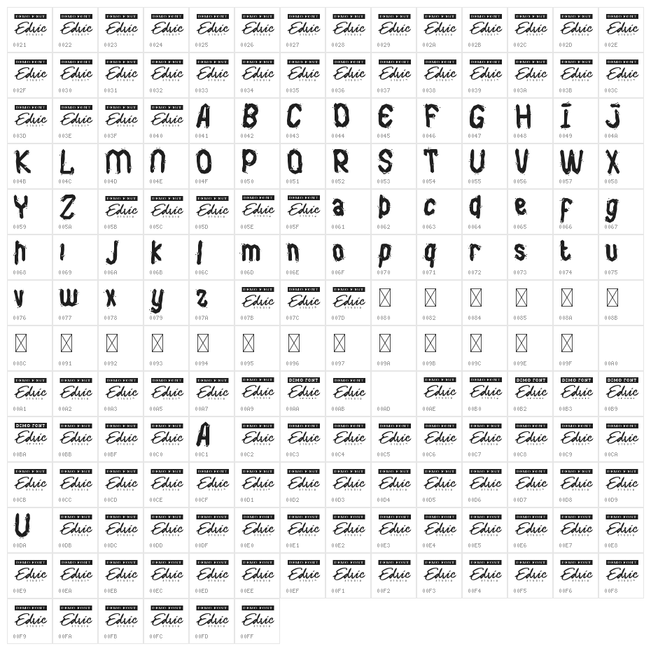 Cracked Words Demo Character Map
