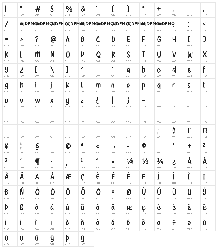 Crafty Notes Regular Character Map