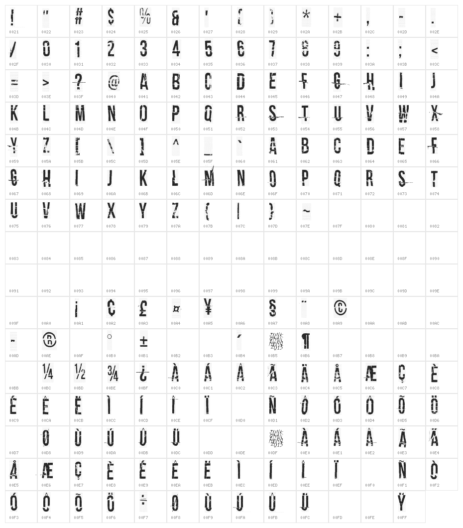 Crash test dummy Character Map