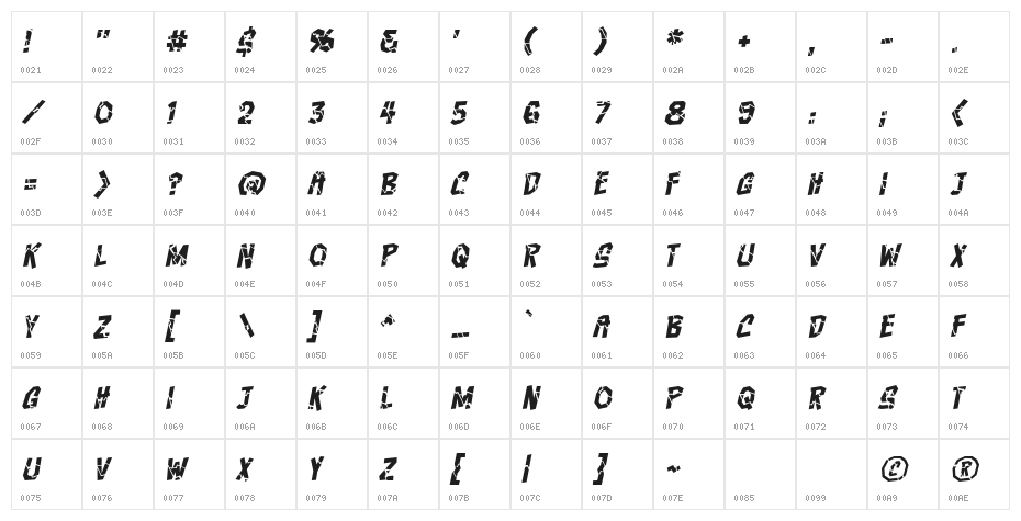 Crashcourse BB Italic Character Map