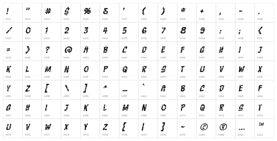 CrashcourseBB-Italic Character Map