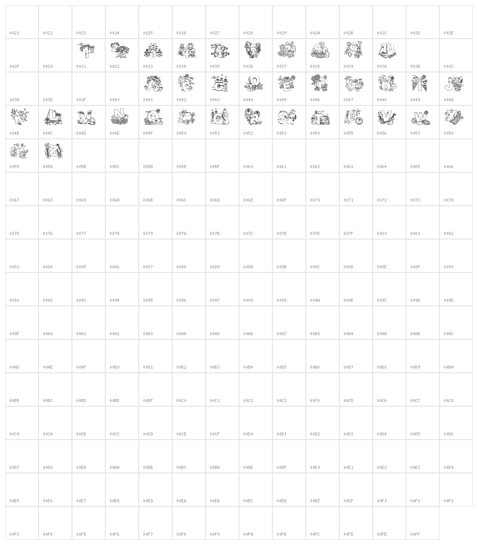 Crayola Kiddy Font Character Map