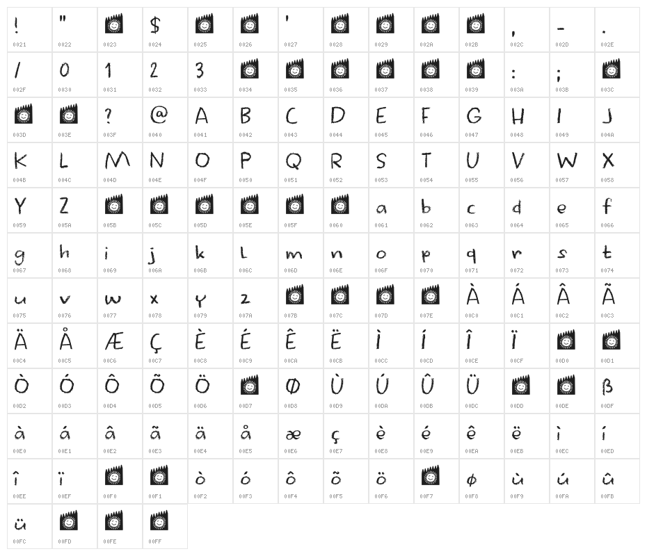 Crayon Works DEMO Regular Character Map