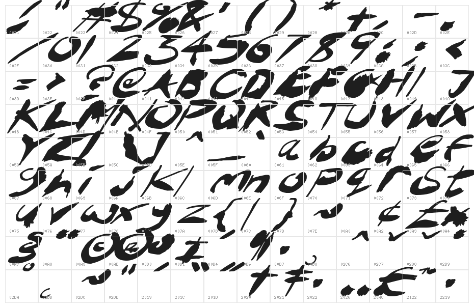 Crazy Ink Splats Italic Character Map