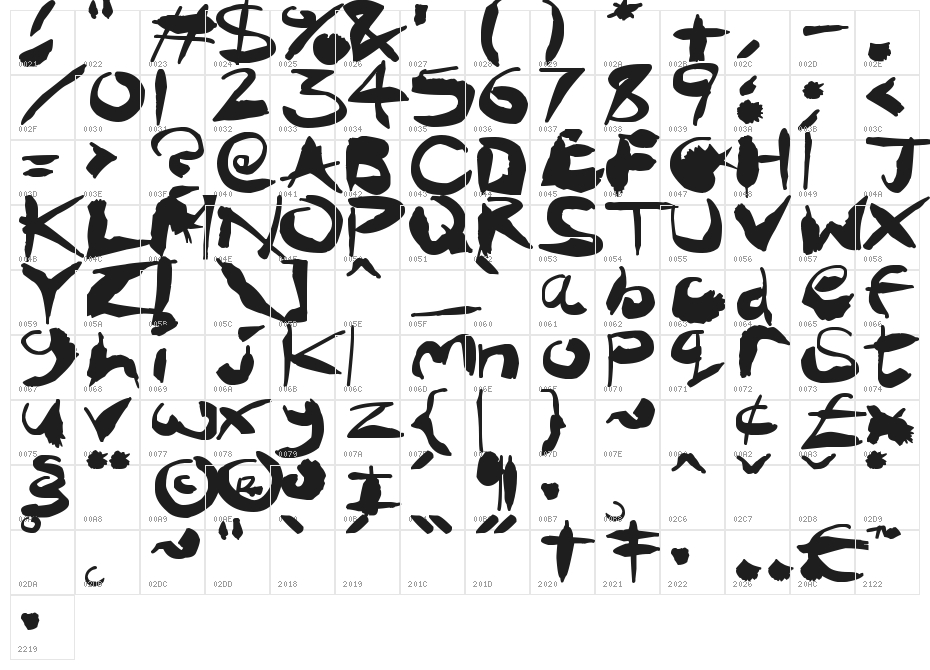 Crazy Ink Splats Character Map