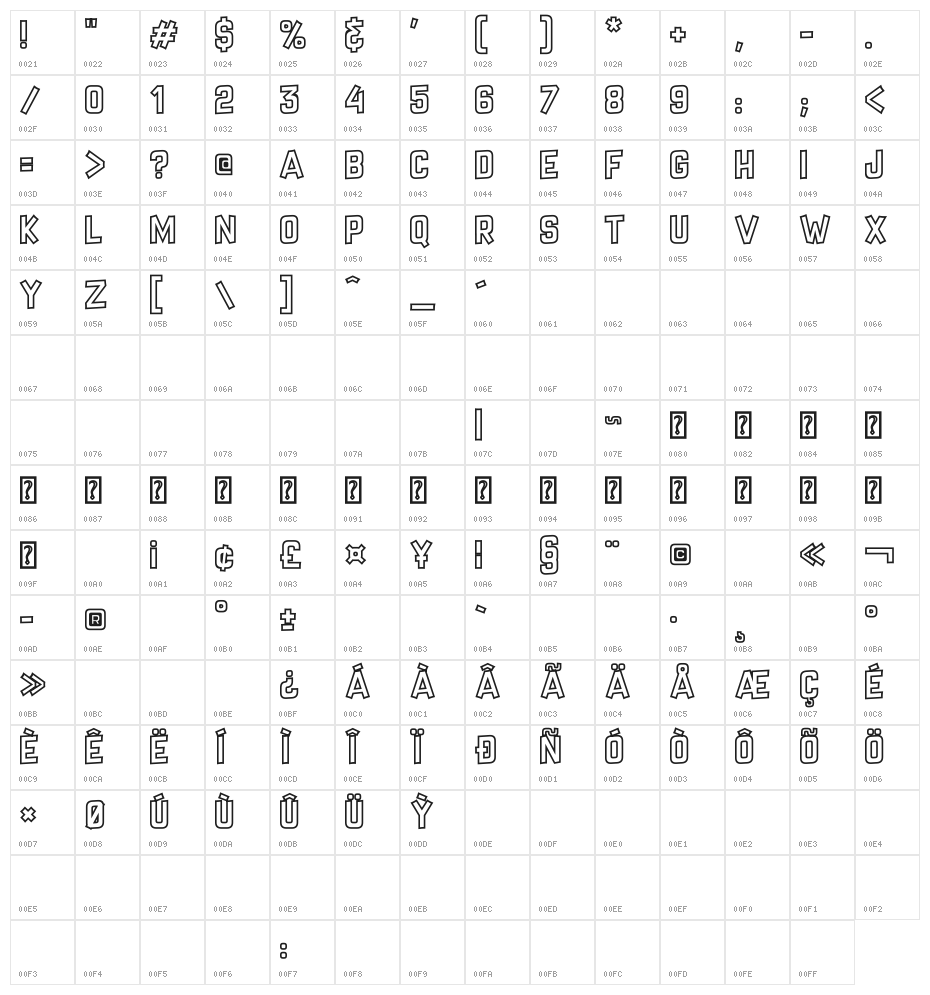 Crazy Sixties Hollow Character Map