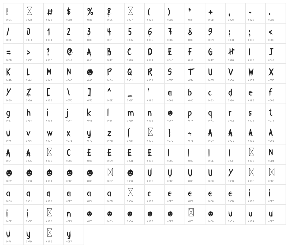 CrazyHappyHalloween-Regular Character Map