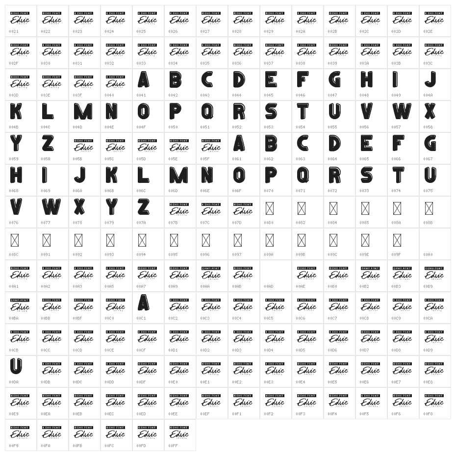 Crazytoon Demo Bold Character Map