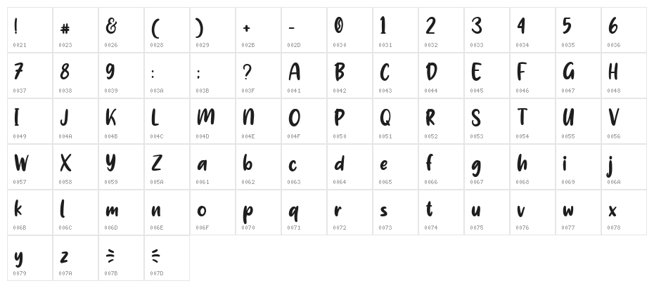 Creamy Regular Character Map