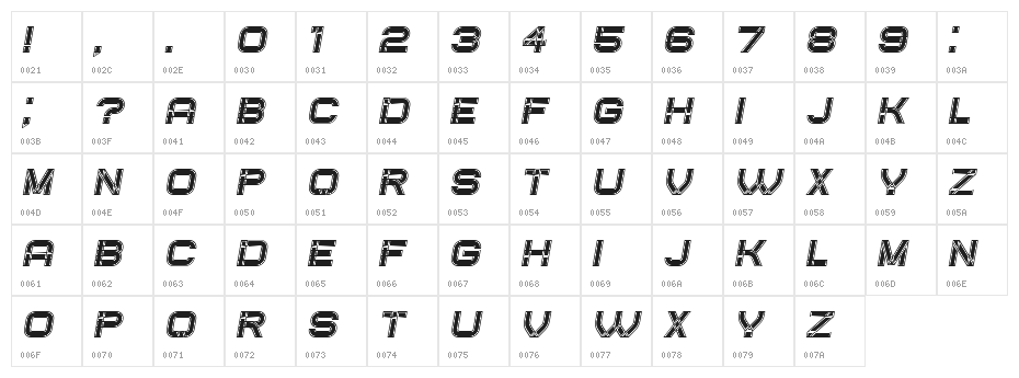 Created Filled Italic Character Map