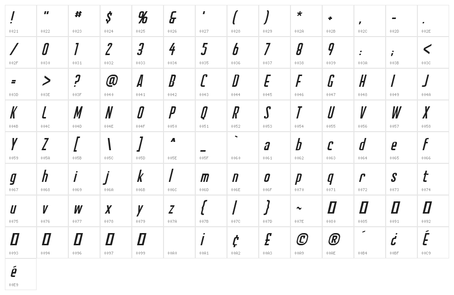CreatorCredits BB Italic Character Map