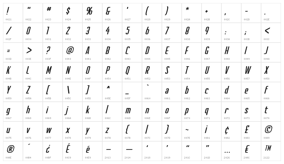 CreatorCreditsBB-Italic Character Map