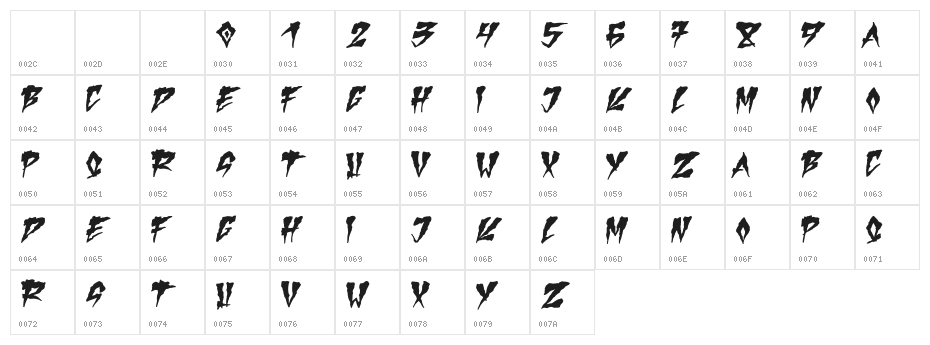 Creep Regular Character Map