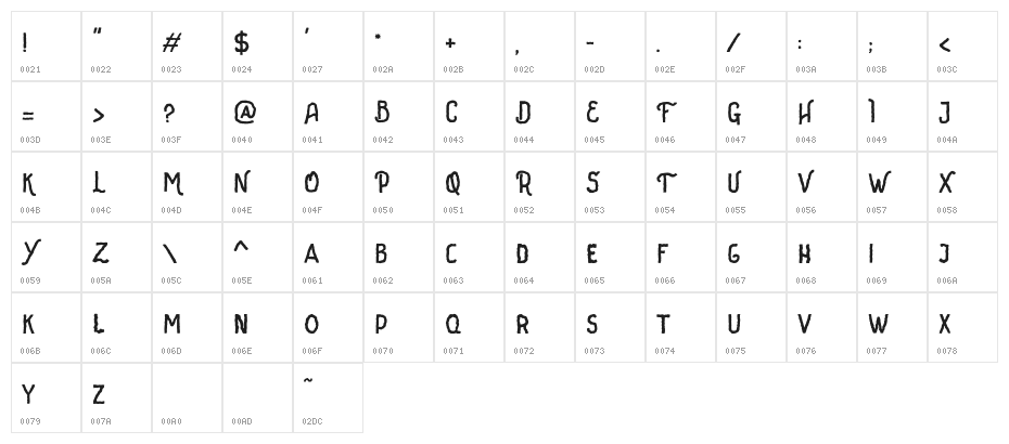 CreeplensDEMO-Regular Character Map