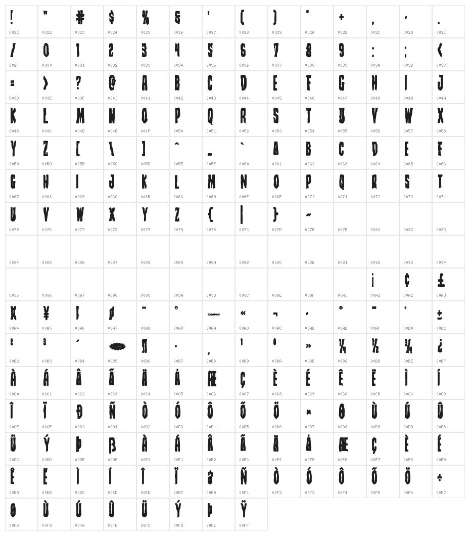 Creepy Crawlers Bold Character Map