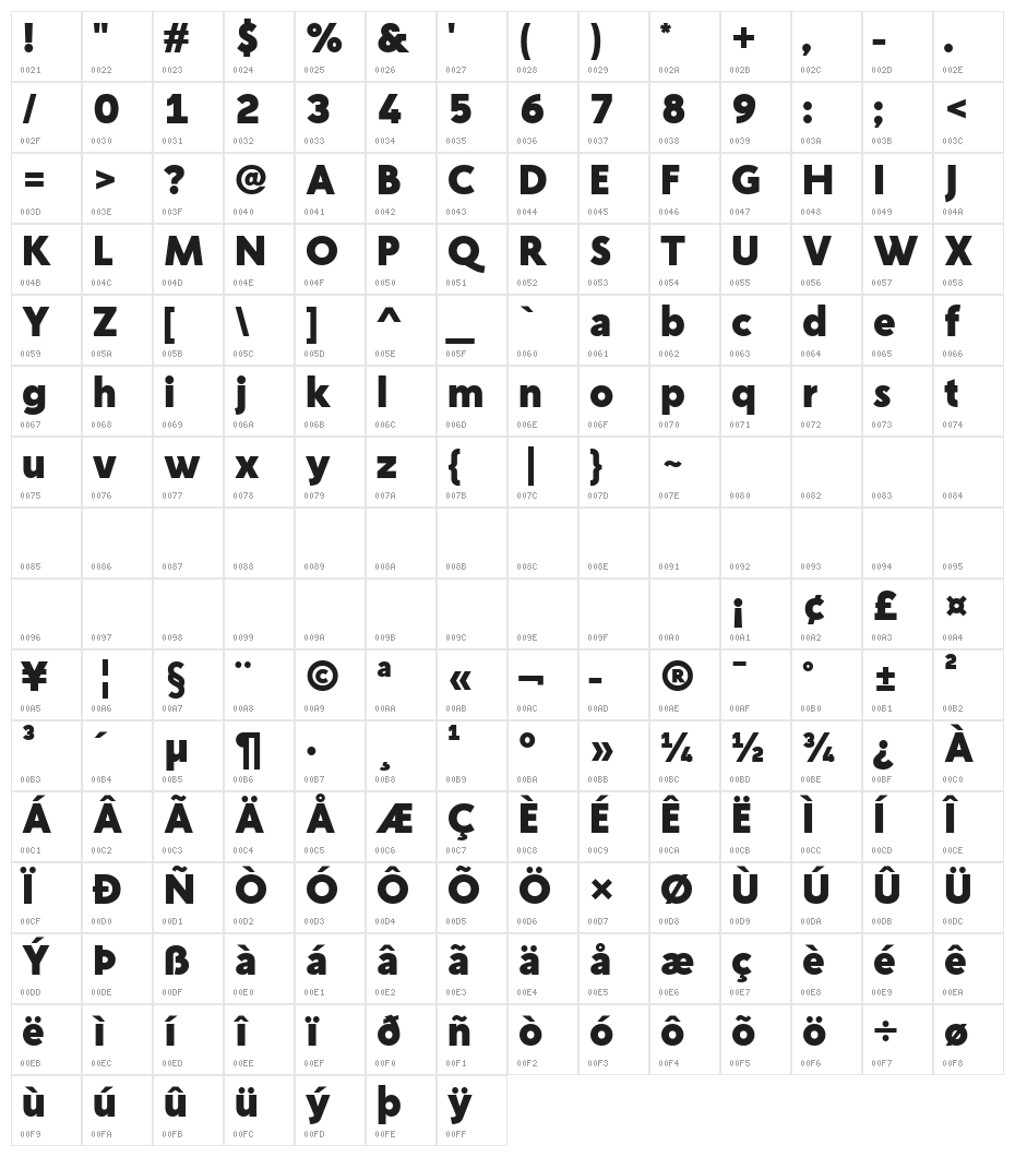 Creo ExtraBold Character Map