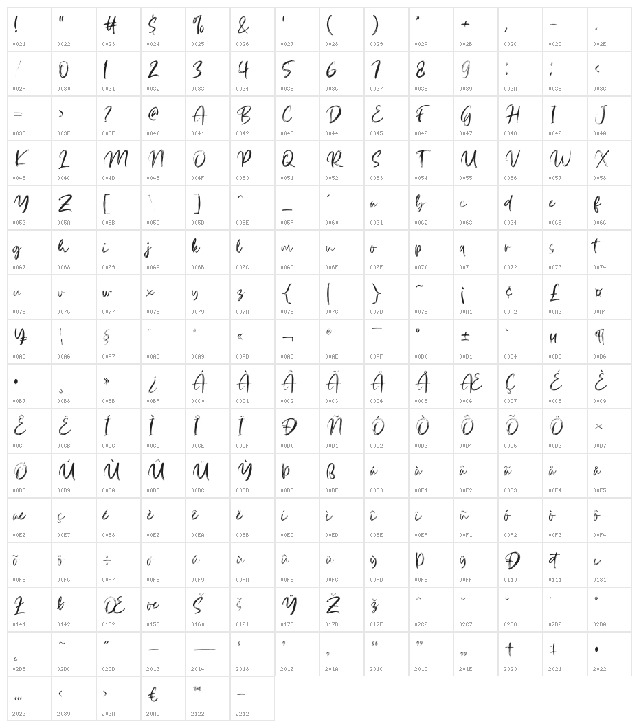 Creslina Regular Character Map