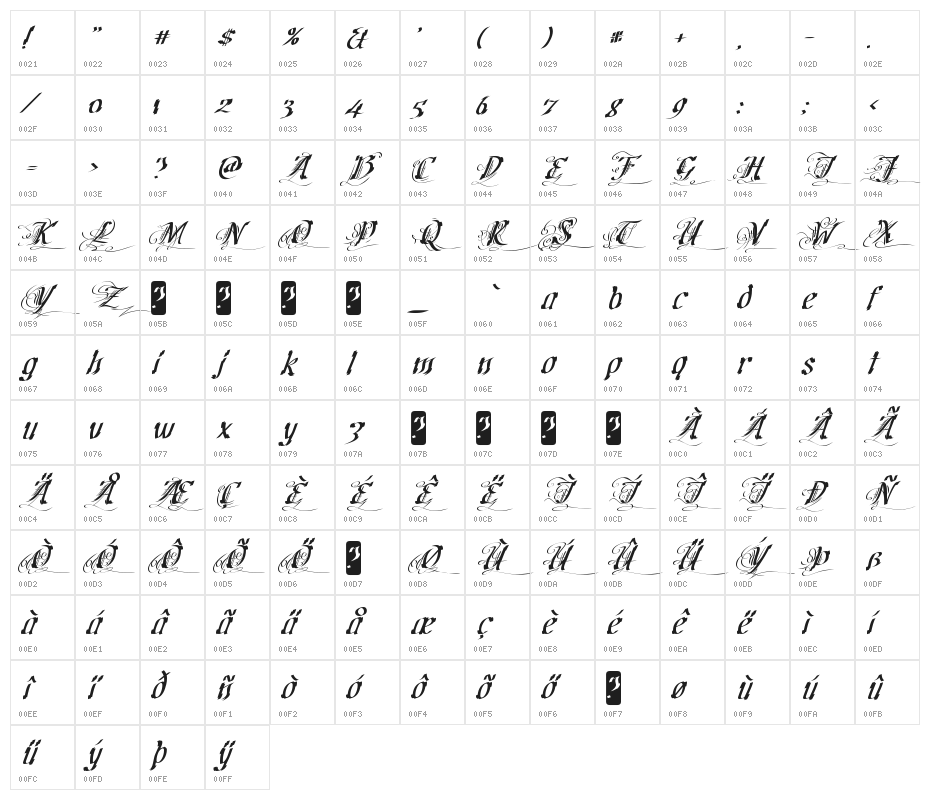 Cretino-Regular Character Map