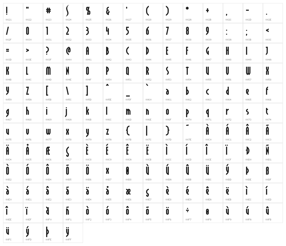 Crichton Bold Character Map