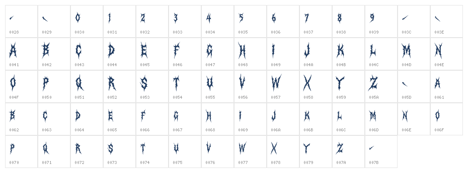 Crimson Curse Regular Character Map