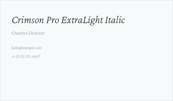 Crimson Pro ExtraLight Italic Business Card