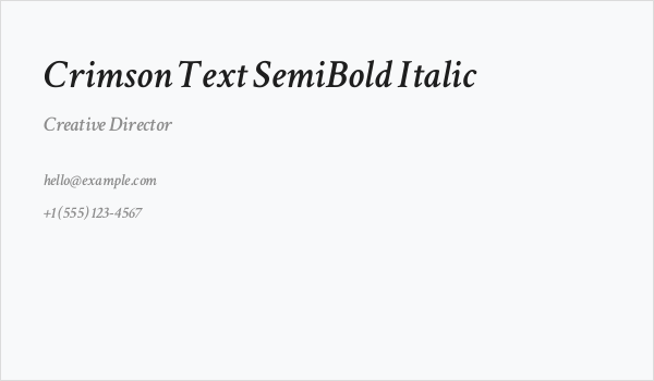 Crimson Text SemiBold Italic Business Card