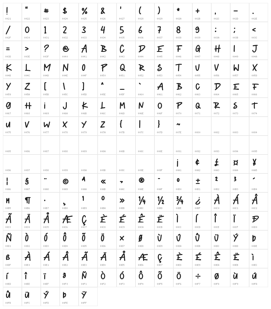 Crisp Cracks Character Map