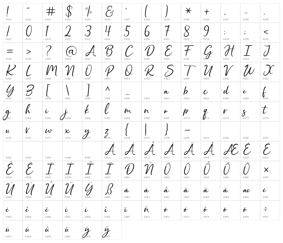 CristalisticScript Character Map