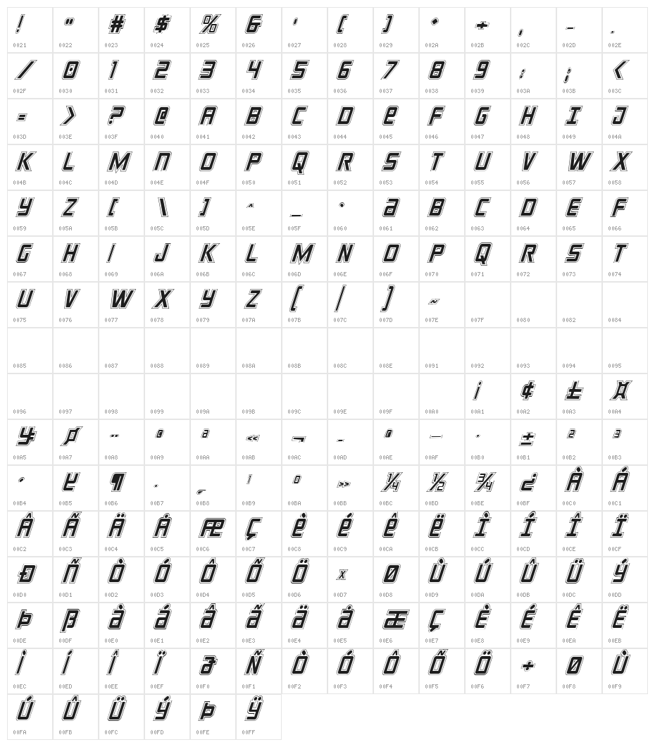 Crixus Academy Italic Character Map