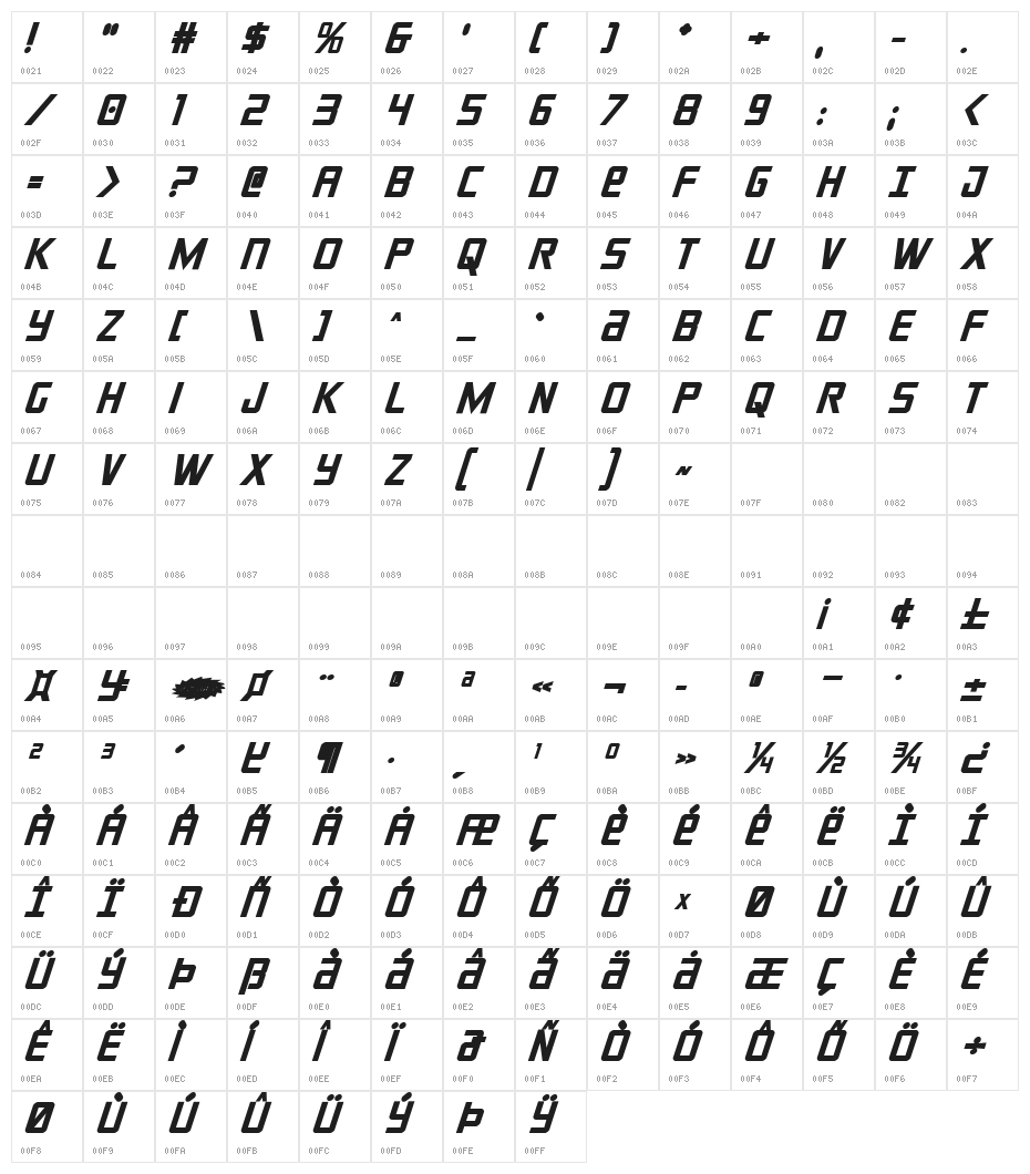 Crixus Bold Italic Character Map