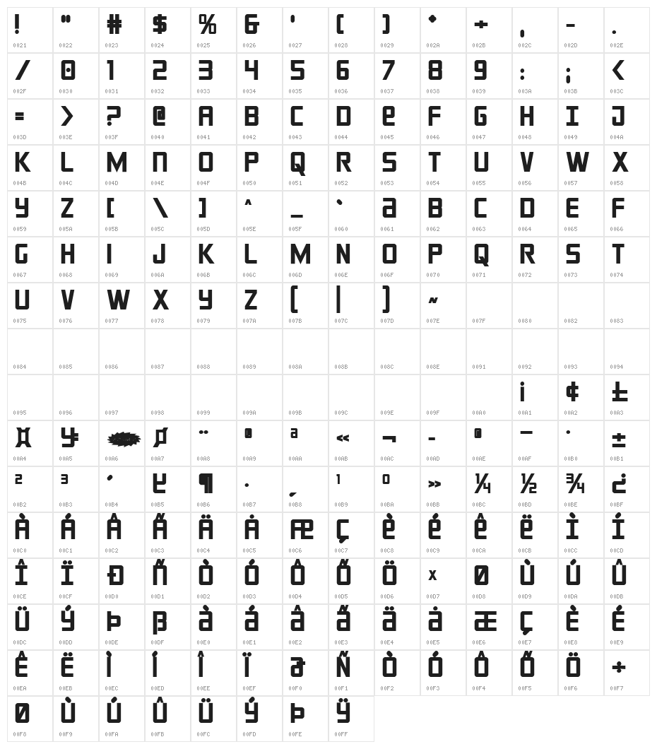 Crixus Bold Character Map
