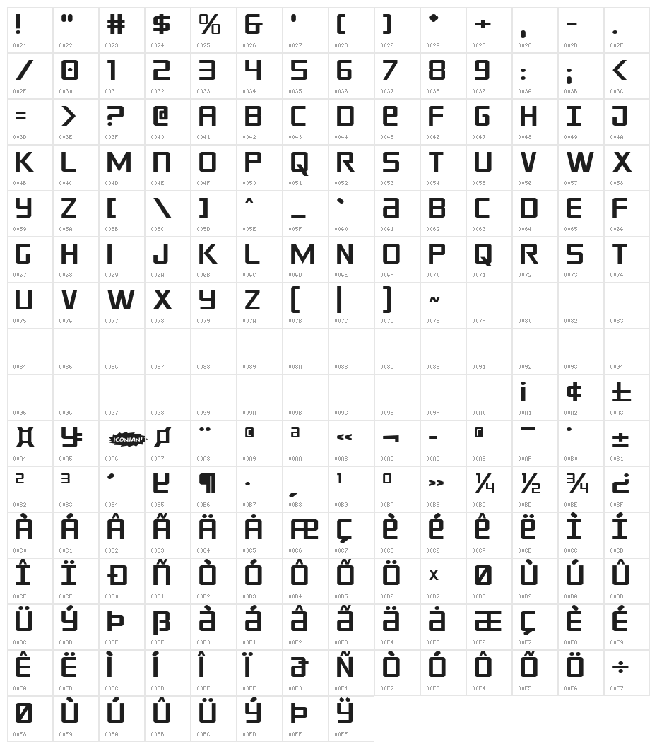 Crixus Expanded Character Map