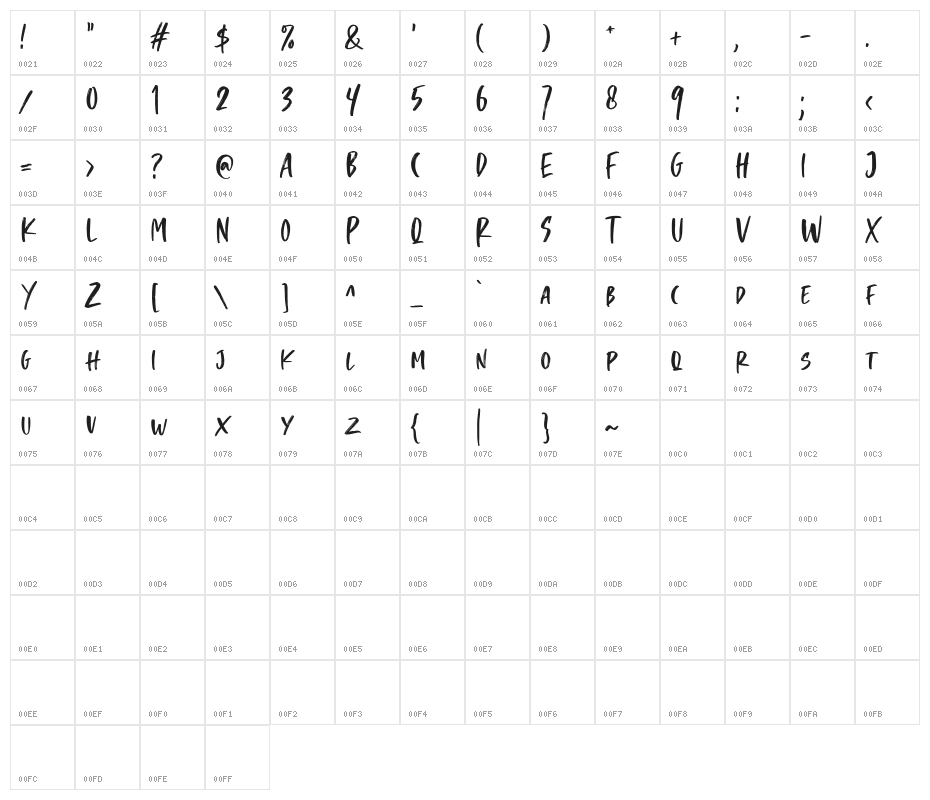 CrookedHooksDEMO Character Map