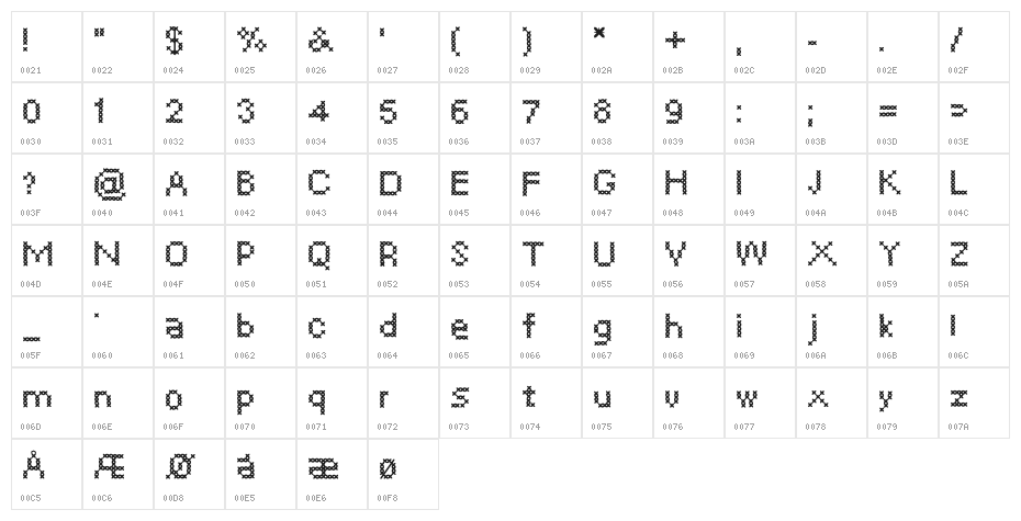 CrossSew Regular Character Map
