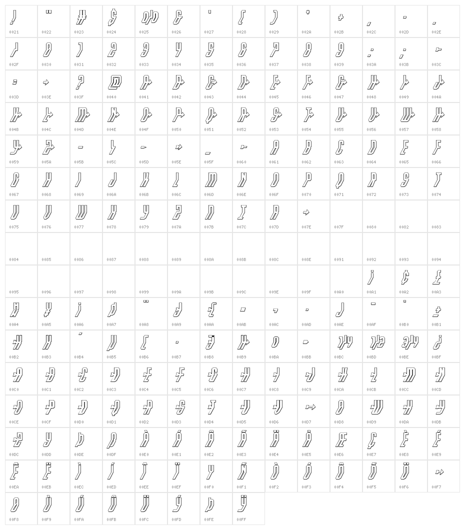 Crossbow Head 3D Italic Character Map