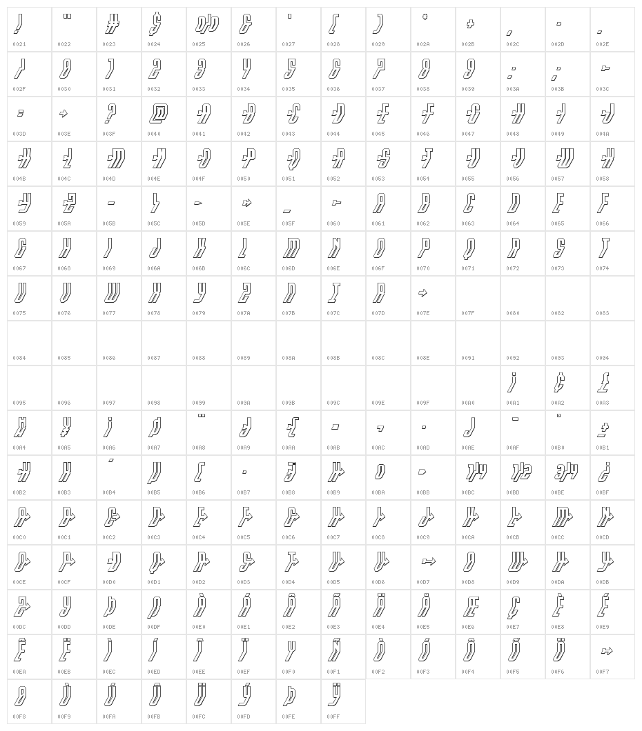 Crossbow Shaft 3D Italic Character Map