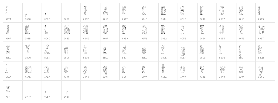 CrossedWires-Condensed Character Map