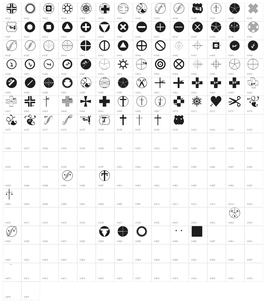 CrossesCirclesEtc Character Map