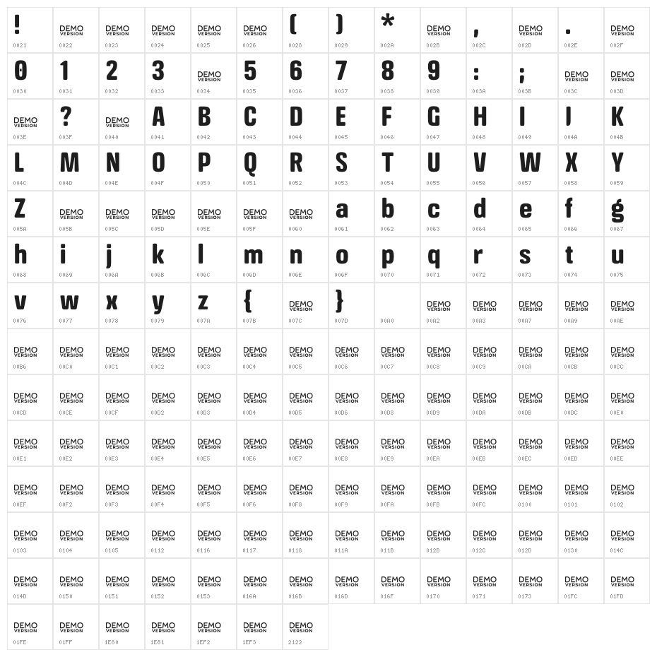 Crossfit Demo Bold Character Map