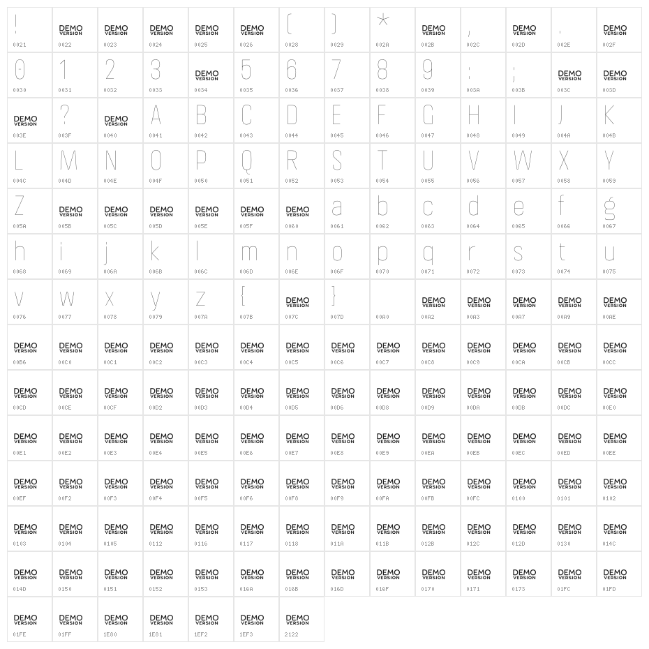Crossfit Demo Hairline Character Map