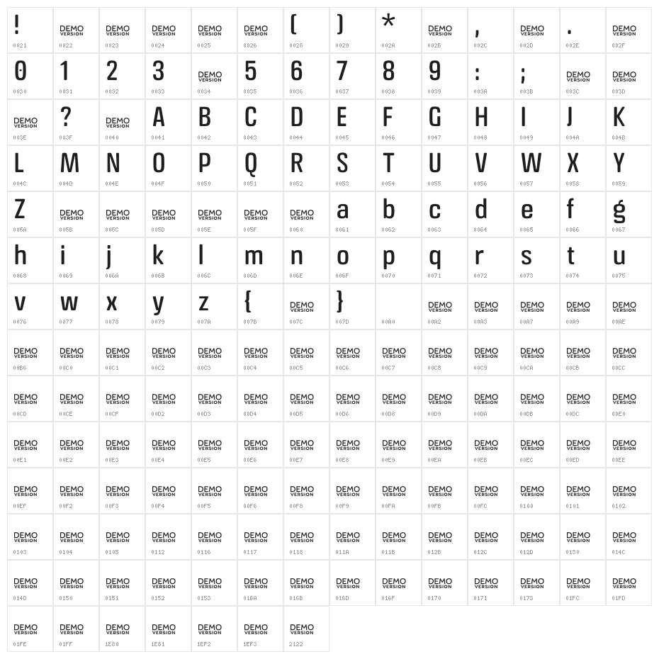 Crossfit Demo Regular Character Map