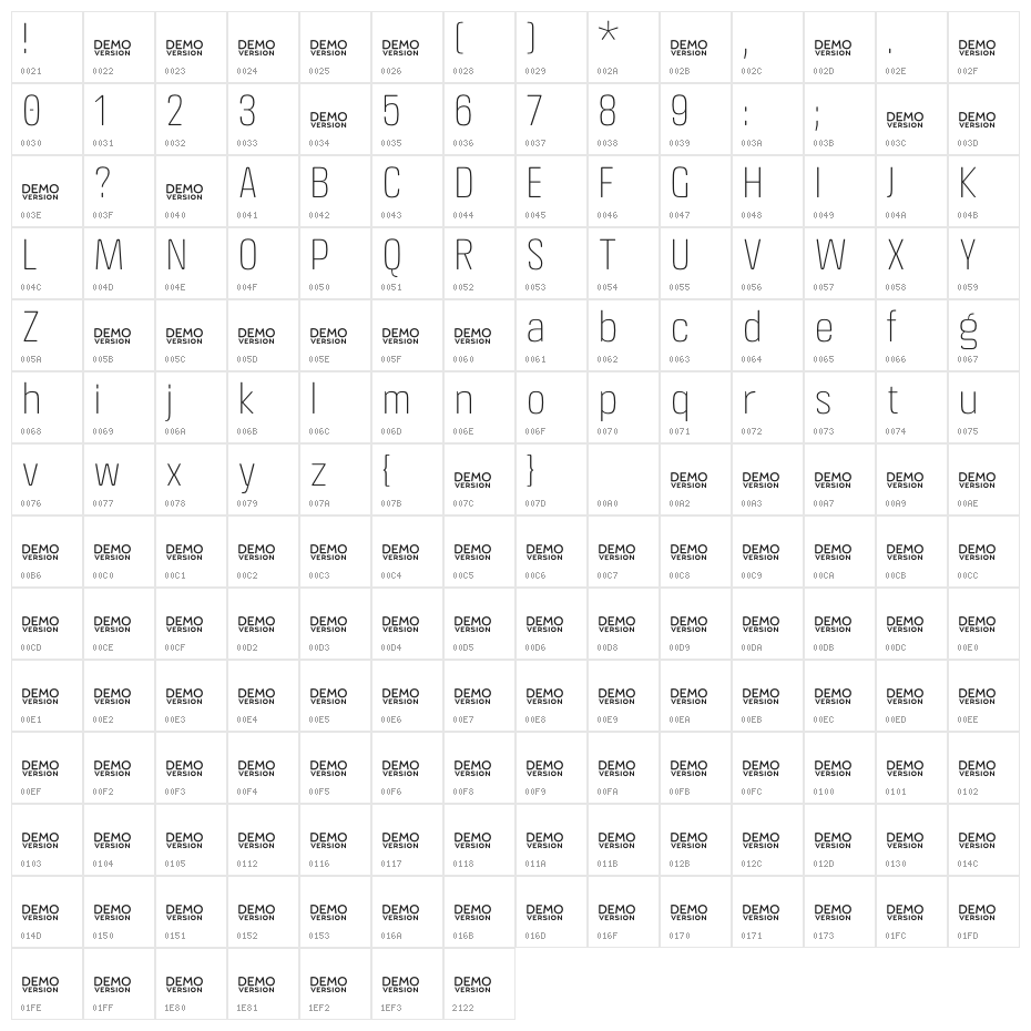 Crossfit Demo Thin Character Map