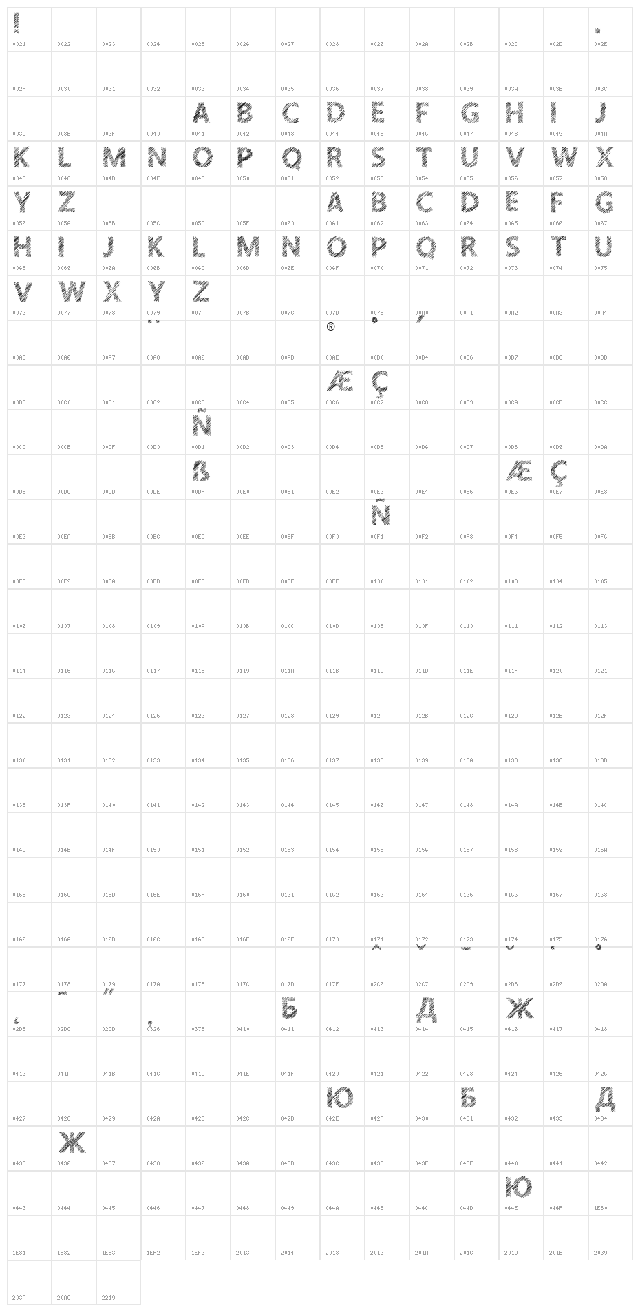 Crosshatcher Character Map