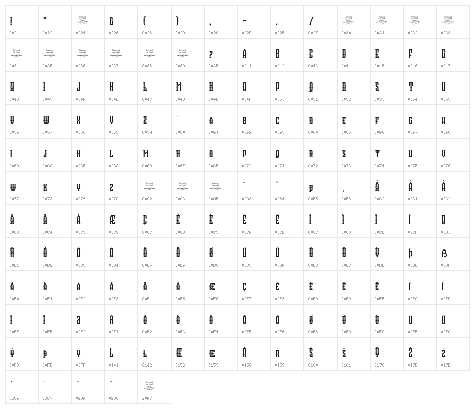 Crozzoe Personal Use Regular Character Map