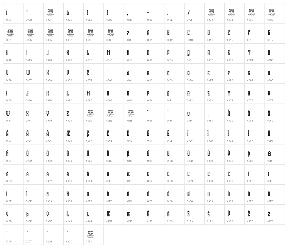 Crozzoe Personal Use Character Map