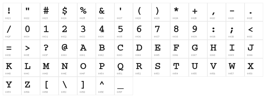 CrrCTT Bold Character Map