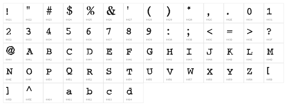 Crud Regular Character Map