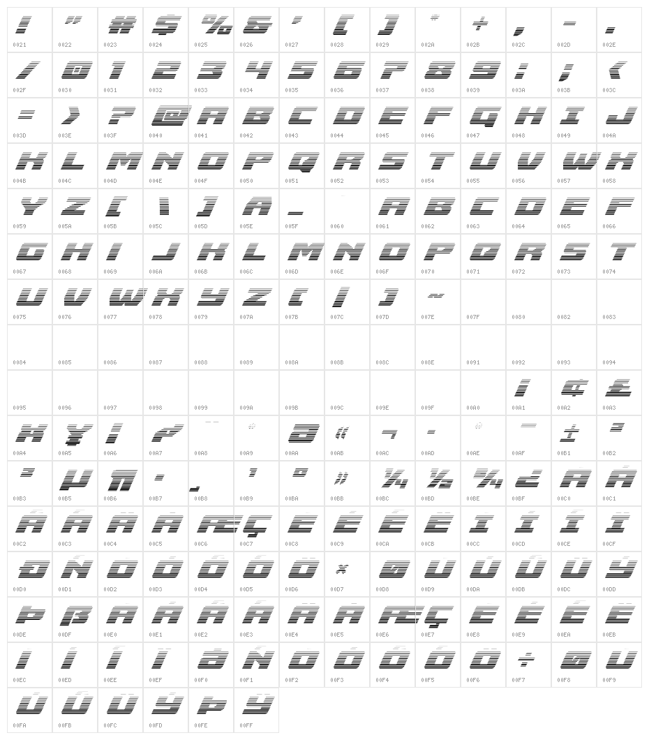 Cruiser Fortress Gradient Italic Character Map